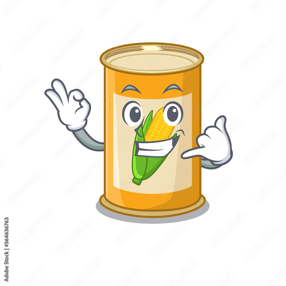 Caricature design of corn tin showing call me funny gesture