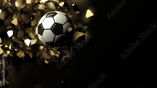 Soccer ball crash golden wall and the wall was cracked. 3D illustration. 3D high quality rendering. 3D CG.