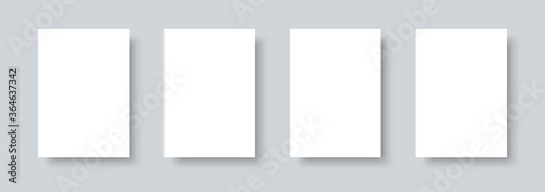 Set of 4 white A4 size paper sheets mock up realistic vector isolated on gray background