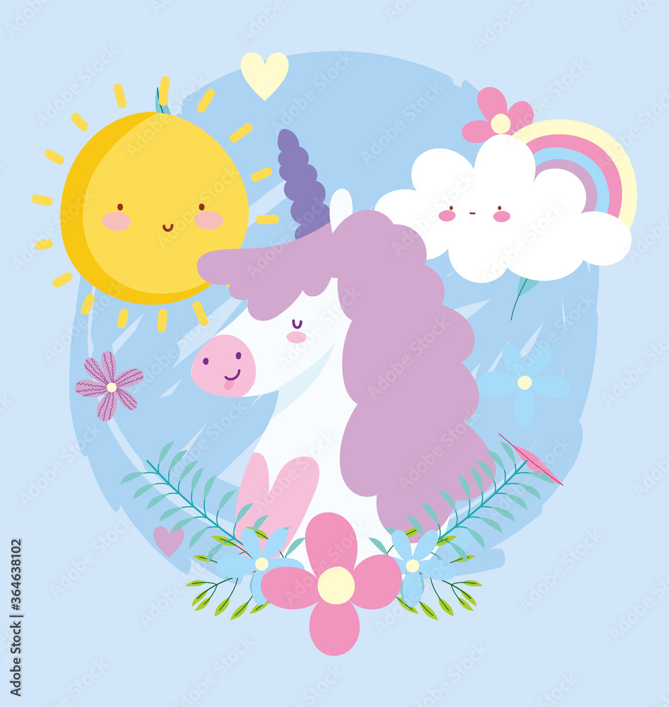 little unicorn rainbow flowers sun cloud fantasy magic animal cartoon little unicorn rainbow flowers sun cloud fantasy magic animal cartoon