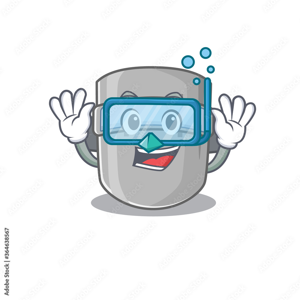 Welding mask mascot design swims with diving glasses