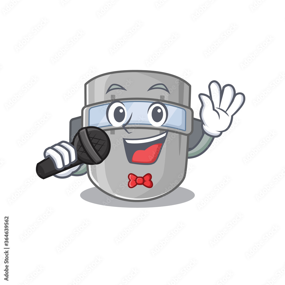 cartoon character of welding mask sing a song with a microphone