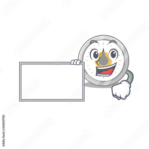 Cartoon character style of old kitchen timer holding a white board