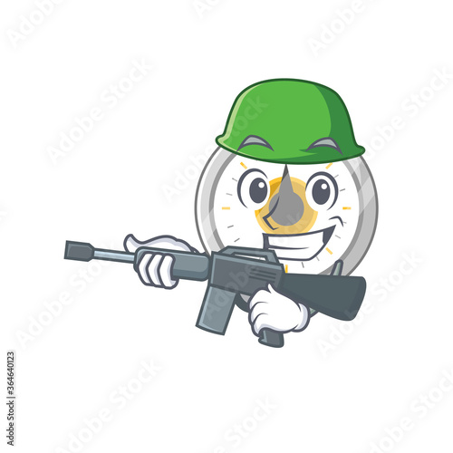 A charming army old kitchen timer cartoon picture style having a machine gun