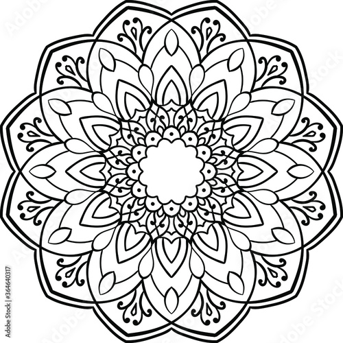 Mandala hand drawn round floral ornament pattern. Anti-stress coloring page for kids and adults. Yoga, tatoo, mehndi, lace design. Vector illustration.