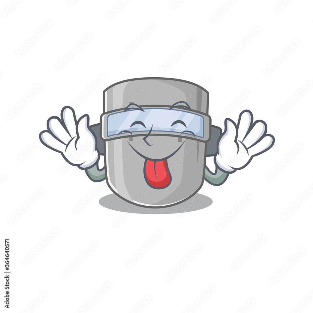 Funny welding mask cartoon design with tongue out face