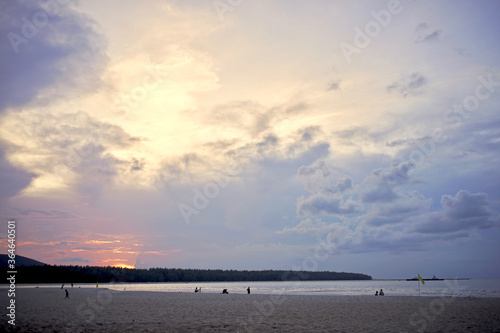 The sand beach and sea view in sunset time 