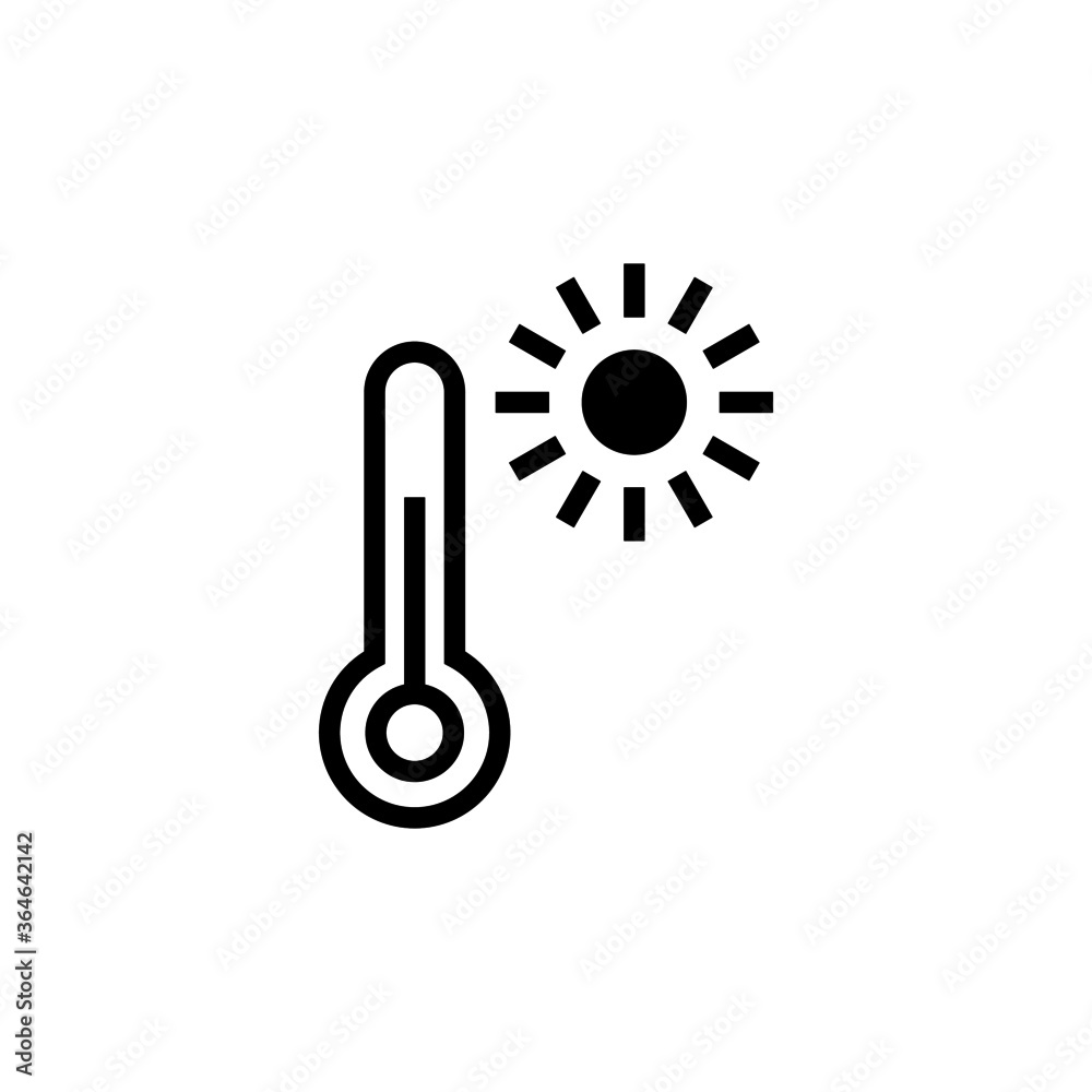 Summer temperature vector icon in black flat glyph, filled style isolated on white background Summer temperature vector icon in black flat glyph, filled style isolated on white background