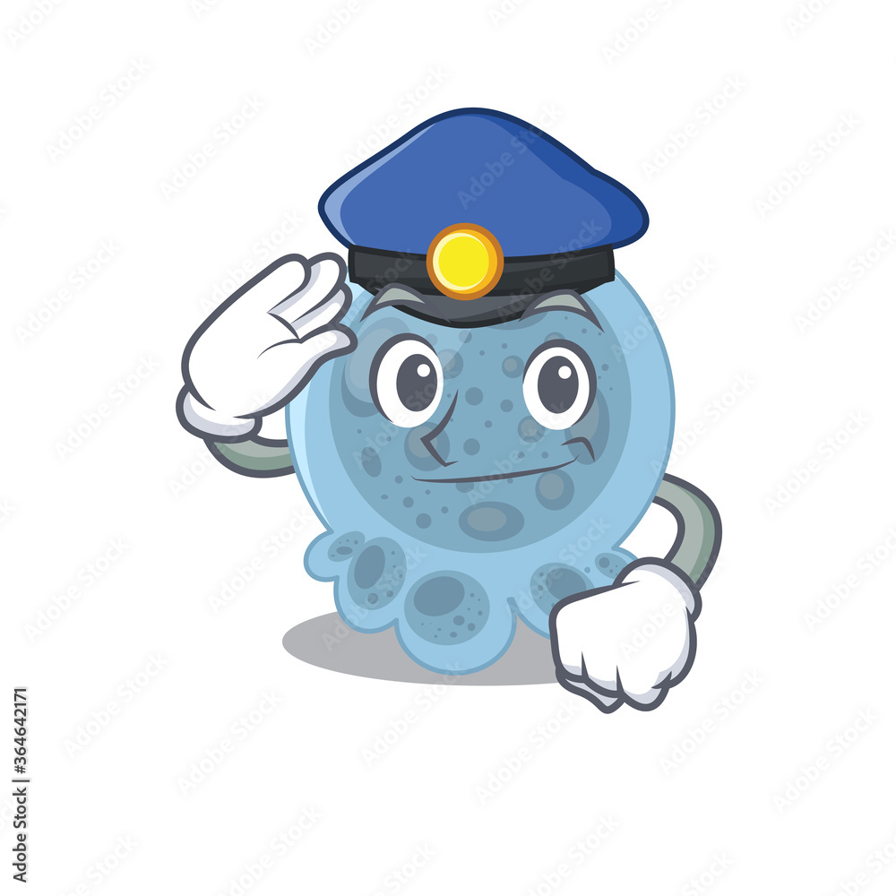 A handsome Police officer cartoon picture of pasteurella with a blue hat