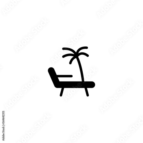 Sunbed vector icon in black flat glyph, filled style isolated on white background