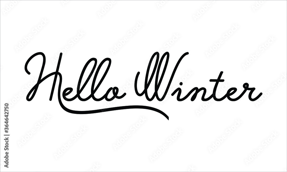 Hello Winter Hand written script Typography Black text lettering and Calligraphy phrase isolated on the White background 
