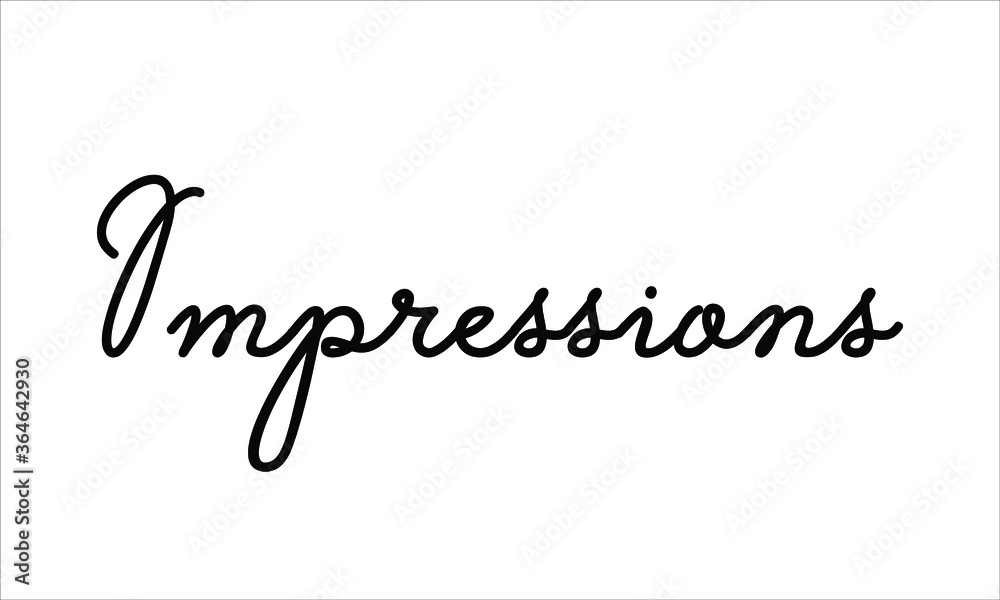 Impressions Hand written script Typography Black text lettering and Calligraphy phrase isolated on the White background Impressions Hand written script Typography Black text lettering and Calligraphy phrase isolated on the White background