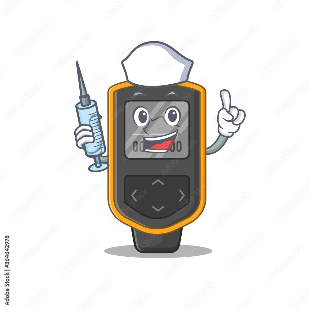 A dedicate dive computer nurse mascot design with a syringe