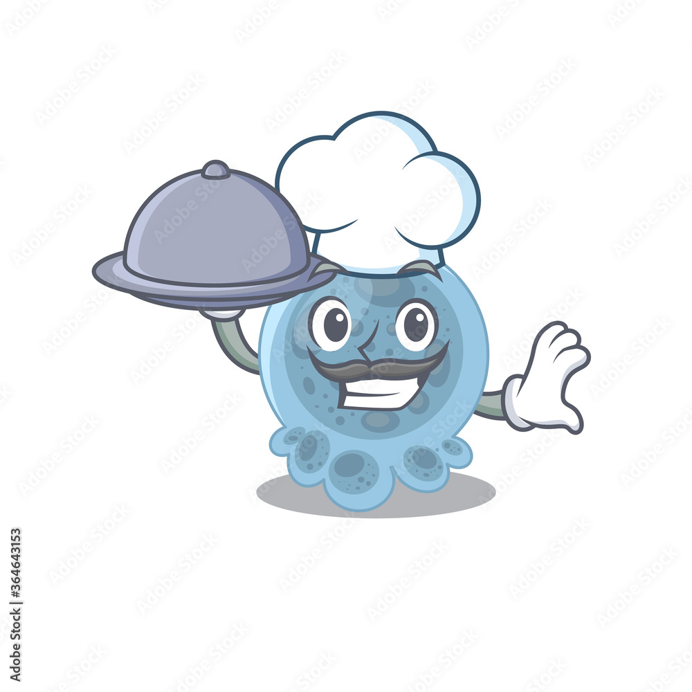 mascot character style of pasteurella chef serving dinner on tray mascot character style of pasteurella chef serving dinner on tray