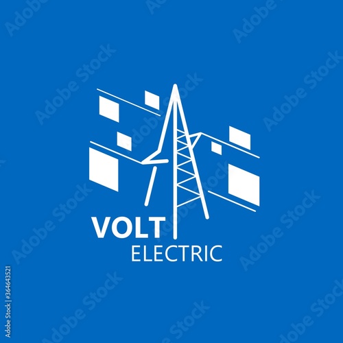 Volt Electric logo. High voltage power lines elements blue background