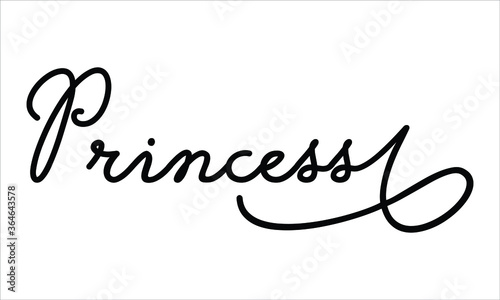 Princess Hand written script Typography Black text lettering and Calligraphy phrase isolated on the White background 