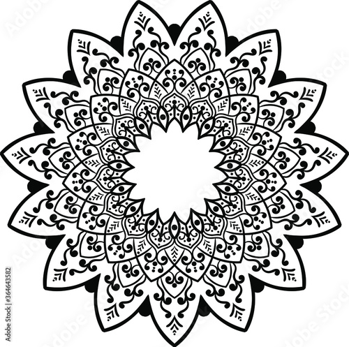 Mandala hand drawn round floral ornament pattern. Anti-stress coloring page for kids and adults. Yoga, tatoo, mehndi, lace design. Vector illustration.
