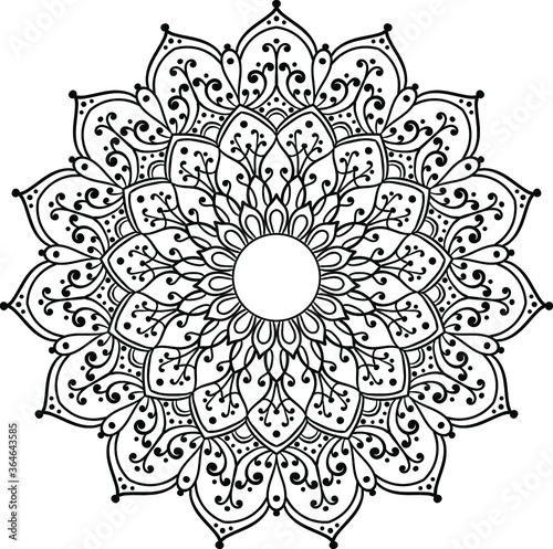 Mandala hand drawn round floral ornament pattern. Anti-stress coloring page for kids and adults. Yoga, tatoo, mehndi, lace design. Vector illustration.