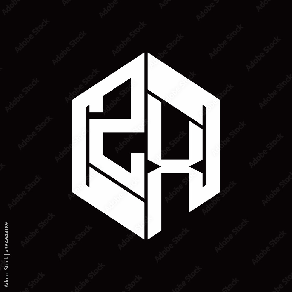 ZX Logo monogram with hexagon inside the shape design template ZX Logo monogram with hexagon inside the shape design template