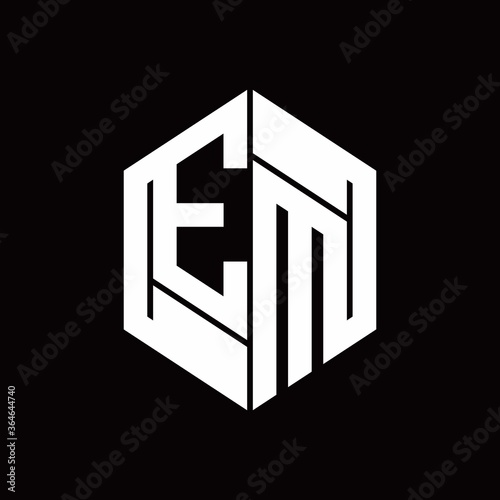 EM Logo monogram with hexagon inside the shape design template