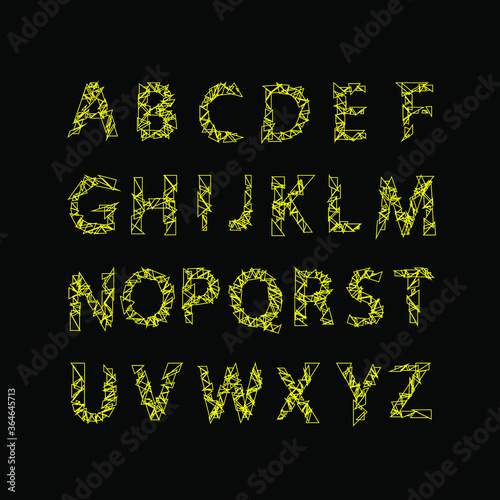 Yellow poly english alphabet with yellow stroke