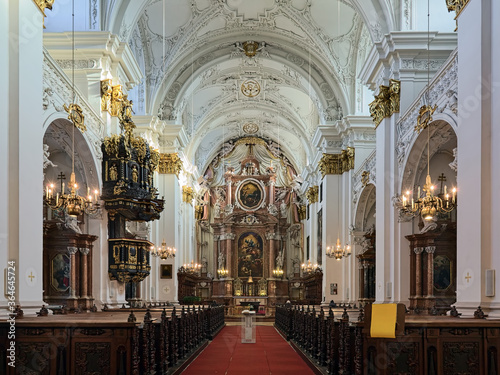 Linz, Austria. Interior of Old Cathedral, also called Church of Ignatius or Jesuit Church. The cathedral was built in 1669-1683 following plans by Pietro Francesco Carlone. photo