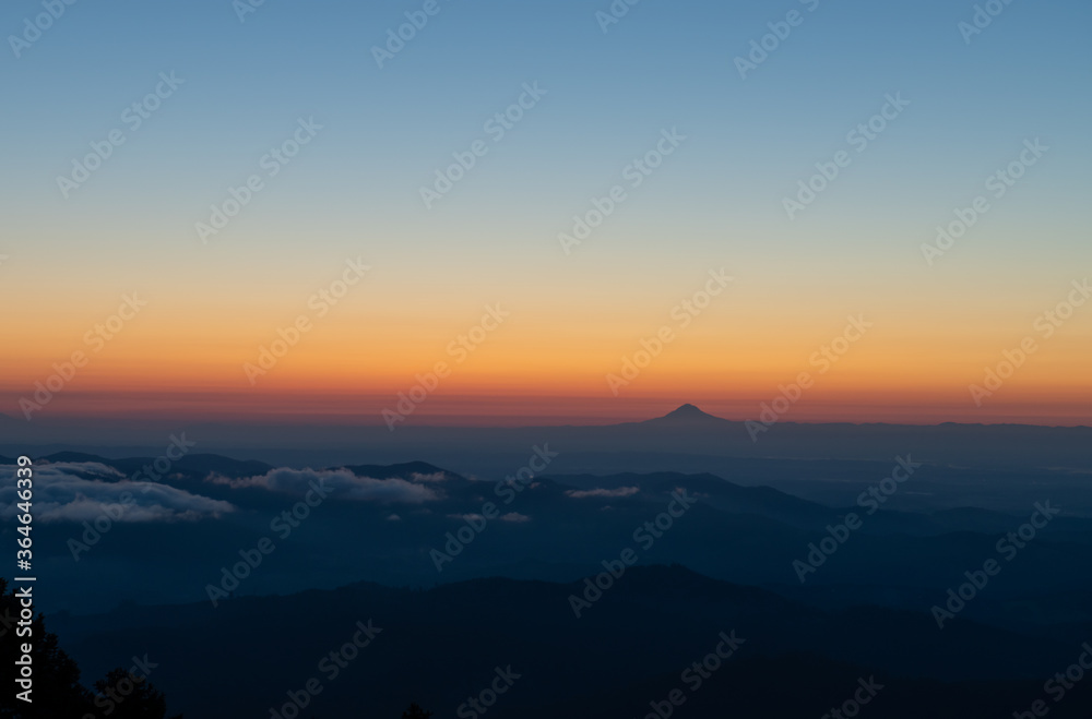 Pre-dawn sky over Mt. Hood and the Willamette Valley of Oregon, view is from Marys Peak.
