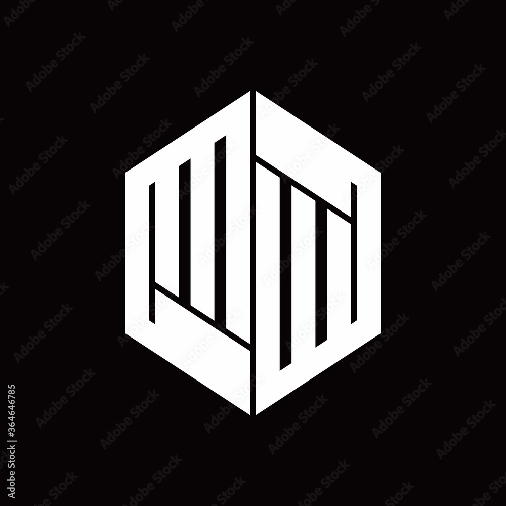 MW Logo monogram with hexagon inside the shape design template
