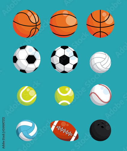 set of sports balls equipment icons