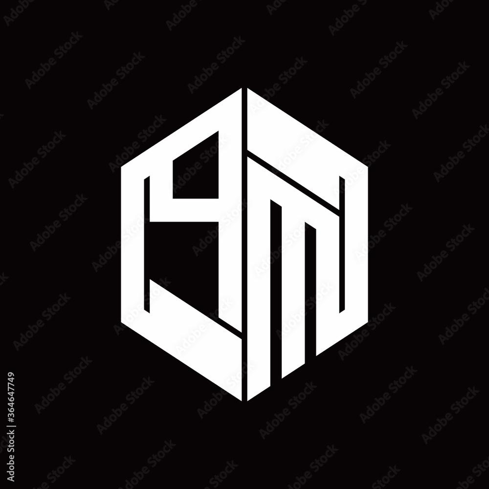 PM Logo monogram with hexagon inside the shape design template PM Logo monogram with hexagon inside the shape design template