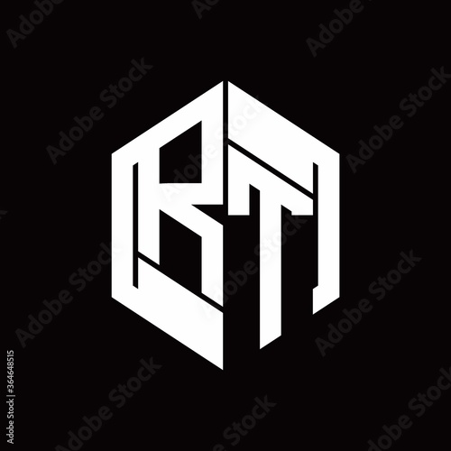 RT Logo monogram with hexagon inside the shape design template