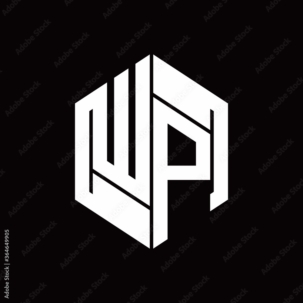 WP Logo monogram with hexagon inside the shape design template WP Logo monogram with hexagon inside the shape design template