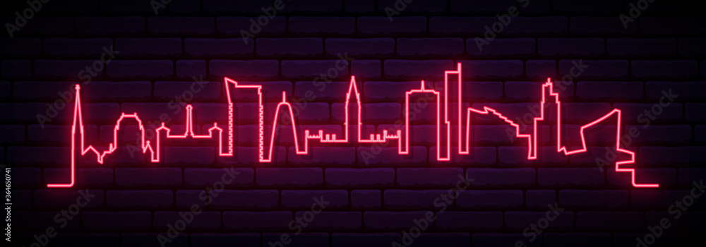 Fototapeta Red neon skyline of Manchester city. Bright Manchester long banner. Vector illustration.