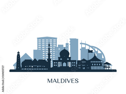Maldives skyline, monochrome silhouette. Vector illustration.