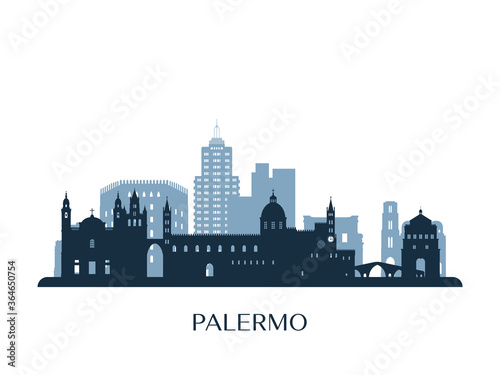 Palermo skyline  monochrome silhouette. Vector illustration.