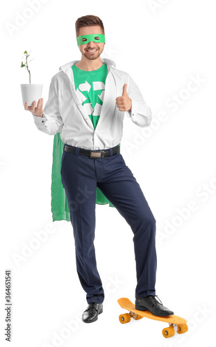 Man dressed as eco superher...
