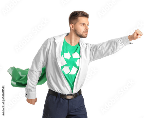 Man dressed as eco superher...