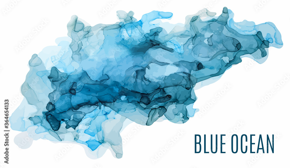 Fototapeta premium Blue ink background, wet ink, hand drawn vector 