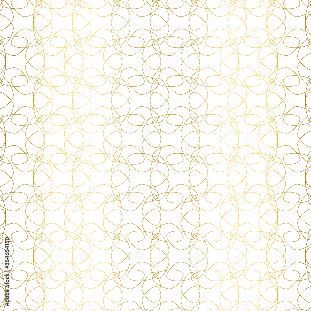 Modern simple geometric vector seamless pattern with gold flowers. Line texture on white background. Suitable for fabric, wallpaper, interior decoration, packaging and stationery. 