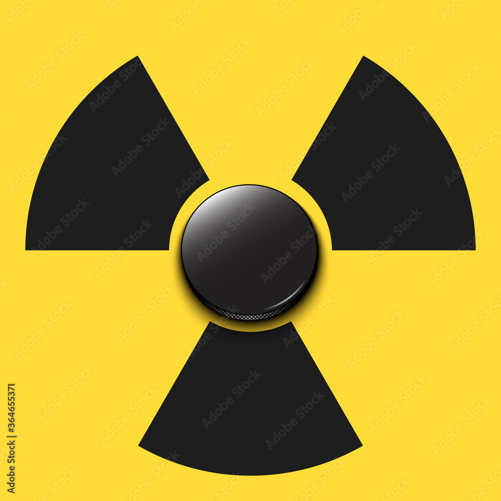 Fototapeta premium Radiaction symbol with hockey puck. Caution radioactive danger sign. Hockey quarantined. Cancellation of sports tournaments. Vector illustratio