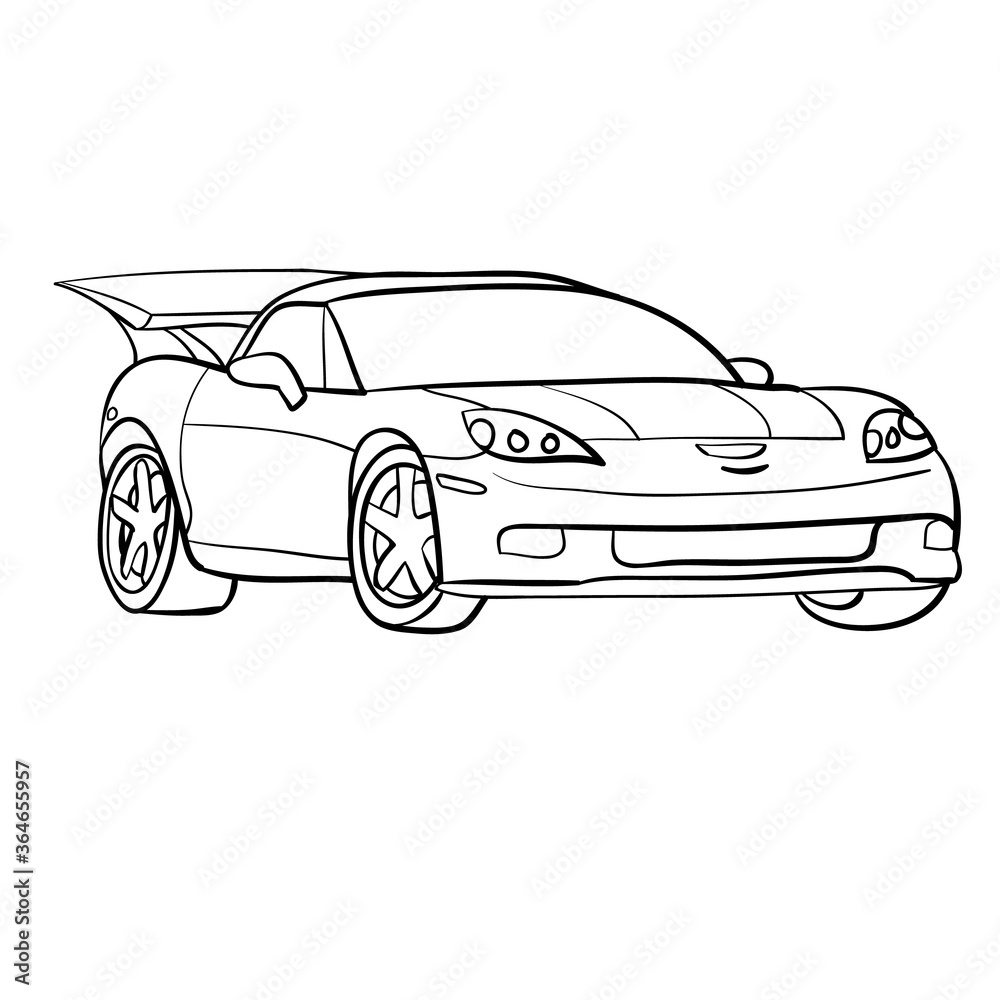 racing car sketch, ship, coloring book, isolated object on white background, vector illustration,