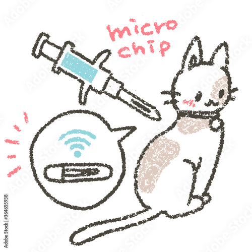 ペットのマイクロチップ装着による身元証明を促すイラスト