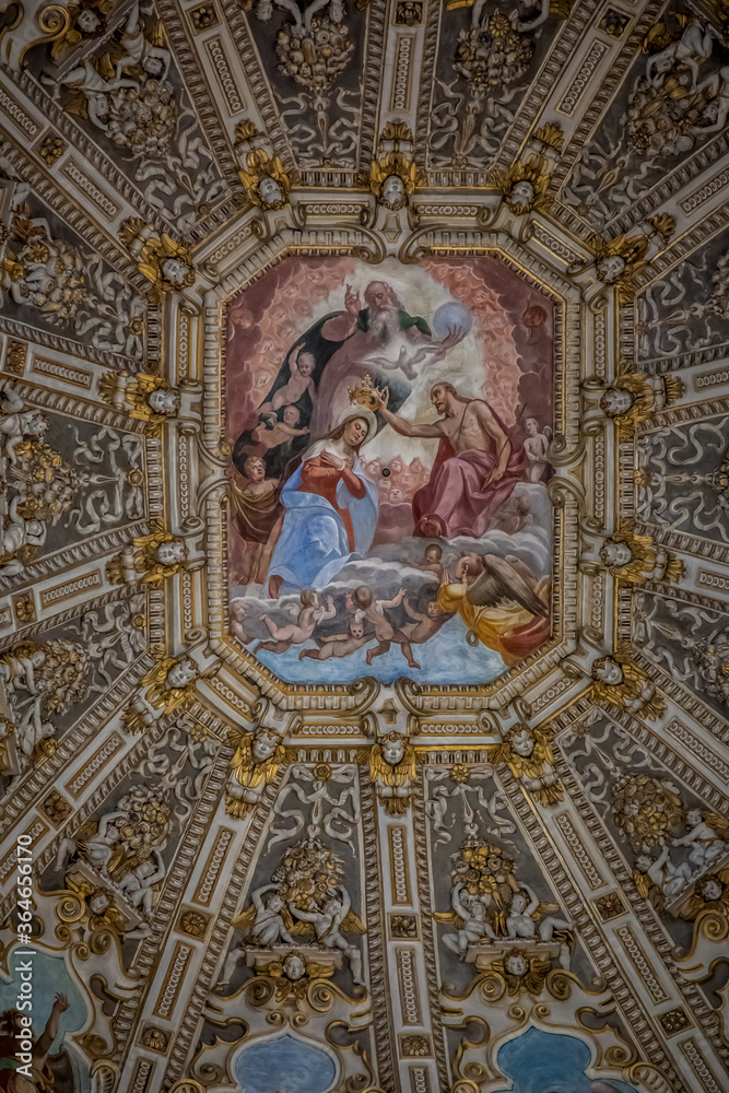 Painting of the dome of the Cathedral of Santa Maria Maggiore in Bergamo. Lombardy, Italy