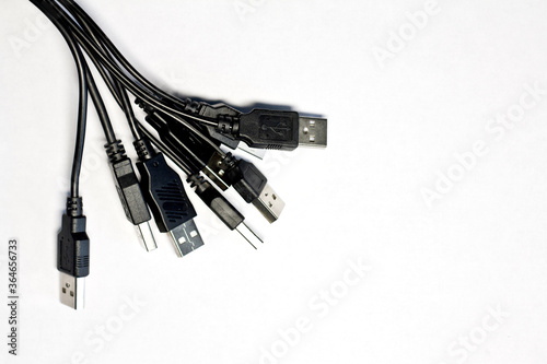 Various usb cable isolated on white with Clipping Path, ready to use