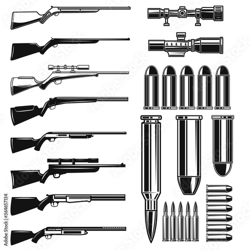Set of vintage style weapon isolated on white background. Design elements for logo, label, emblem, sign. Vector illustration