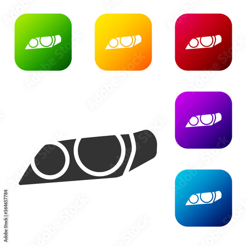 Black Car headlight icon isolated on white background. Set icons in color square buttons. Vector Illustration.