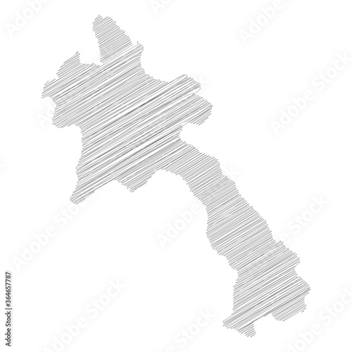 Laos - pencil scribble sketch silhouette map of country area with dropped shadow. Simple flat vector illustration