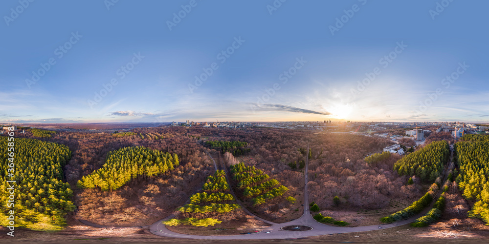 Clear sky environment map of summer weather. Full 360 Degree Aerial Panorama in equirectangular equidistant projection for VR AR content.