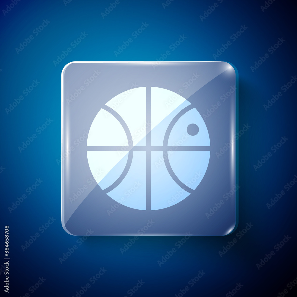White Basketball ball icon isolated on blue background. Sport symbol. Square glass panels. Vector Illustration. White Basketball ball icon isolated on blue background. Sport symbol. Square glass panels. Vector Illustration.