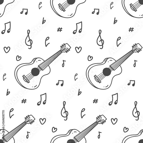 Classic guitar with music note seamless background